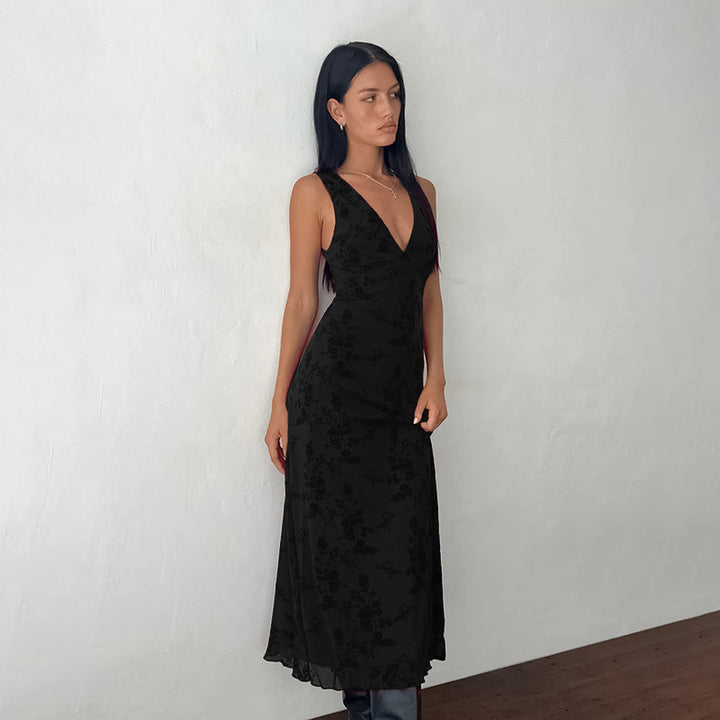Damen Maxikleid mit tiefem V-Ausschnitt und floralem Spitzenmuster Echo Archiv