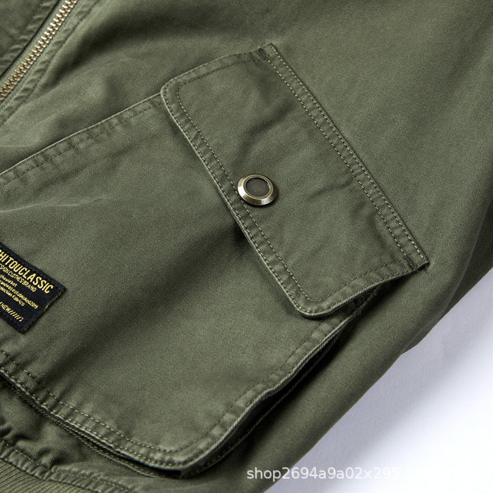 Herren Kurz geschnittene Canvas‑Bomberjacke im Utility‑Look mit schrägen Pattentaschen und Ärmel‑Organizer – Brevano