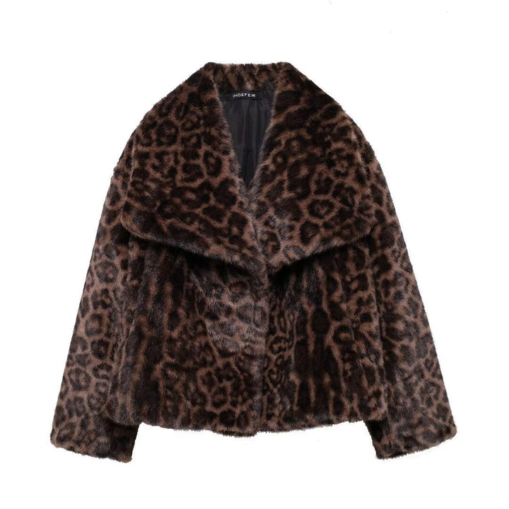 Damen nan kurze Kunstfelljacke mit Wildmuster, V-Ausschnitt und taillierter Silhouette Echo Archiv