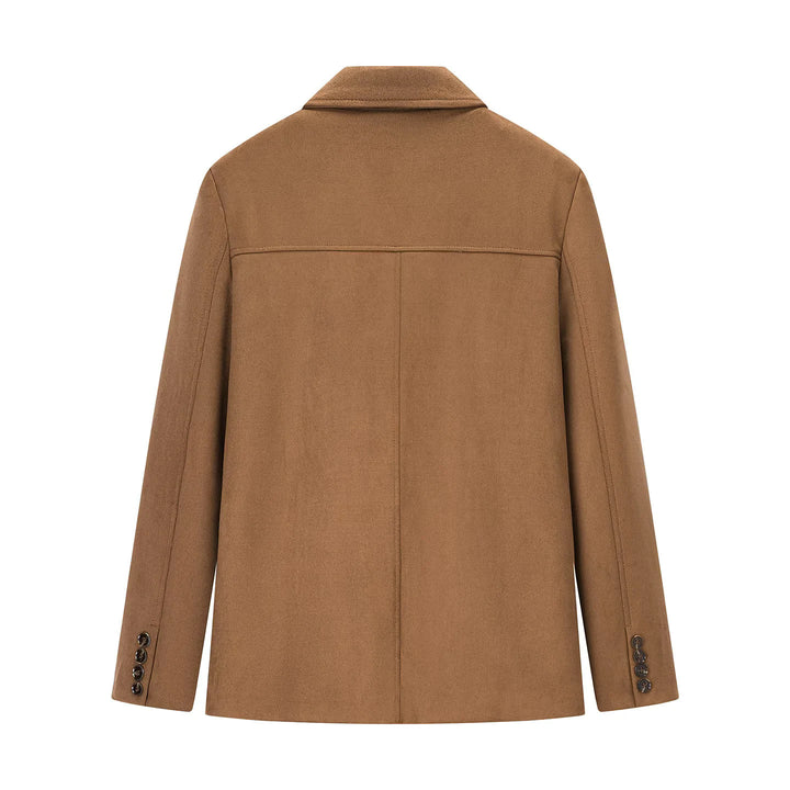 Damen kurzer Wollblend-Blazer-Mantel mit geradem Schnitt, Reverskragen und Pattentaschen – Valéne