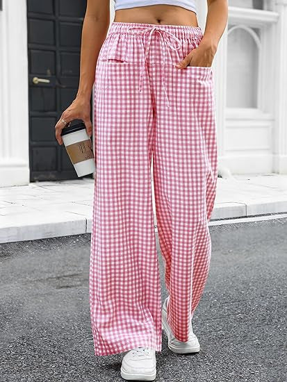 Damen Weit geschnittene Karohose mit elastischem Bund und praktischen Taschen Echo Archiv