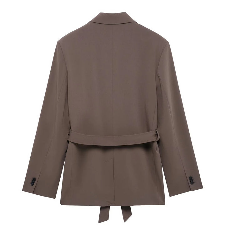 Damen taillierter Blazer mit Bindegürtel, Reverskragen, Pattentaschen und Ein-Knopf‑Verschluss – Valéne