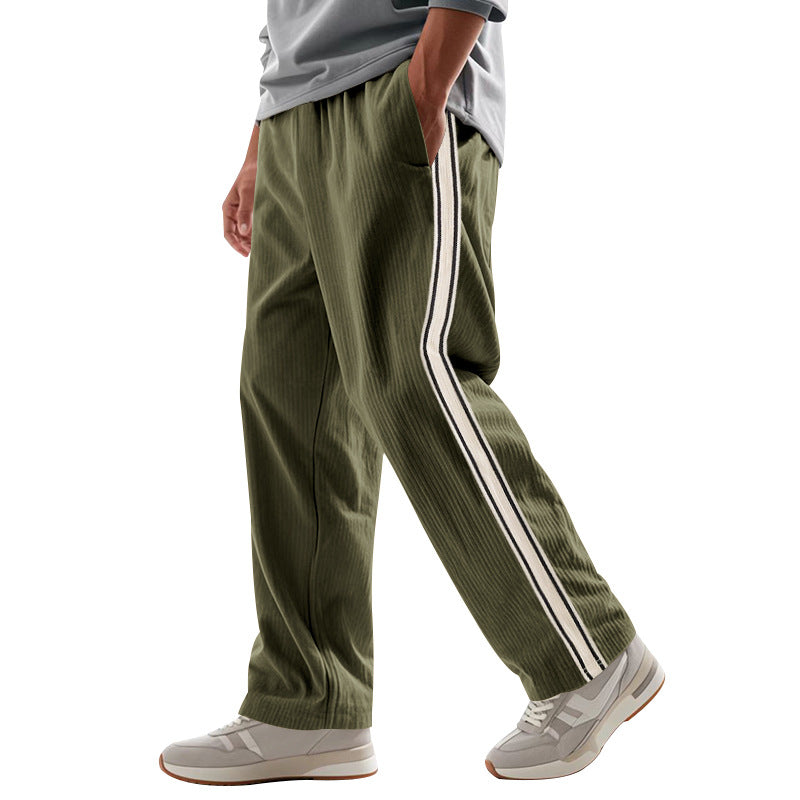 Herren Entspannte Cordoptik-Trackpants mit Seitenstreifen, Gummibund & Kordelzug – Sorevano