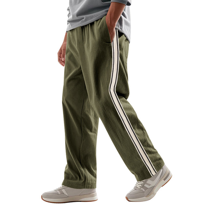 Herren Entspannte Cordoptik-Trackpants mit Seitenstreifen, Gummibund & Kordelzug – Sorevano