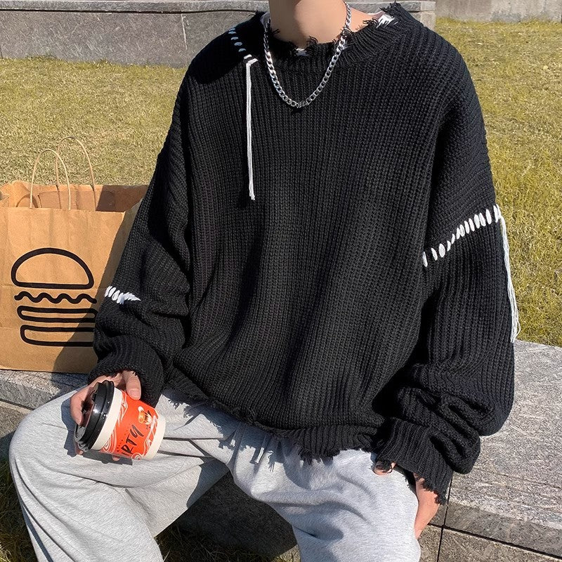Herren lässiger Strickpullover mit fransigen Abschlüssen und asymmetrischem Design Echoarchiv