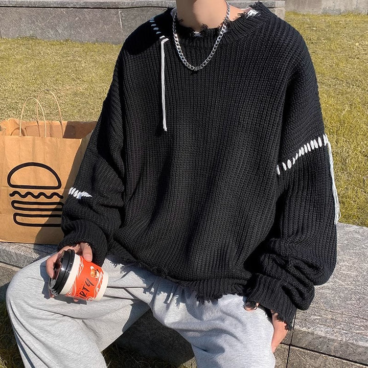 Herren lässiger Strickpullover mit fransigen Abschlüssen und asymmetrischem Design Echoarchiv