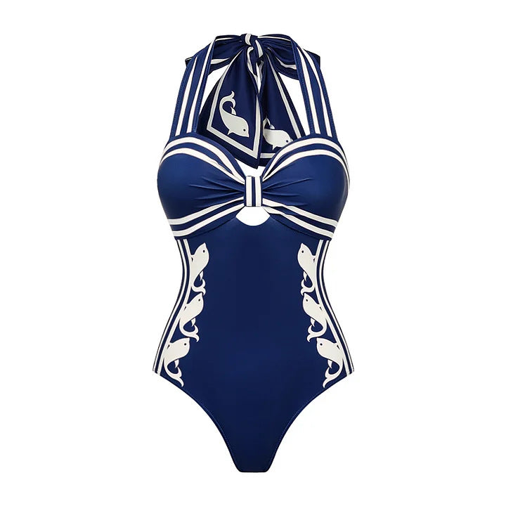 Damen Einteiler Badeanzug mit raffiniertem Cut-Out und dekorativen Schleifen Echo Archiv