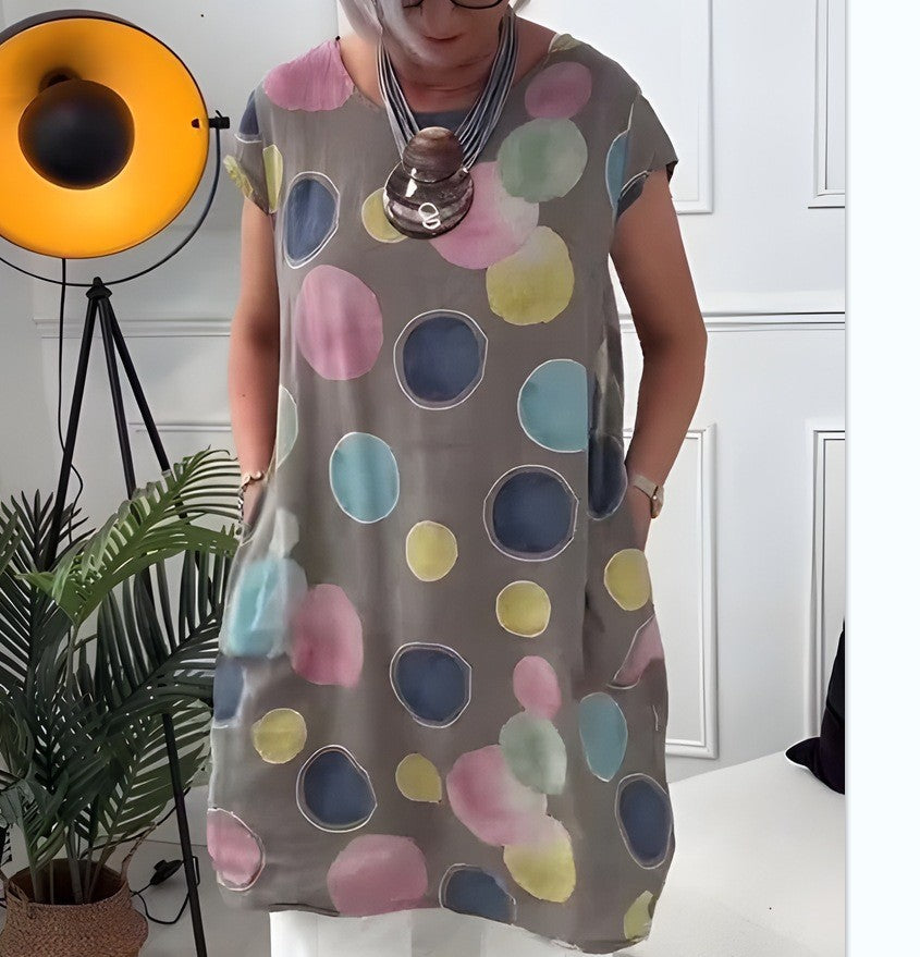 Damen nan luftiges Tunika-Midikleid aus Leinenmix mit Aquarellblütenprint und Seitentaschen Echo Archiv