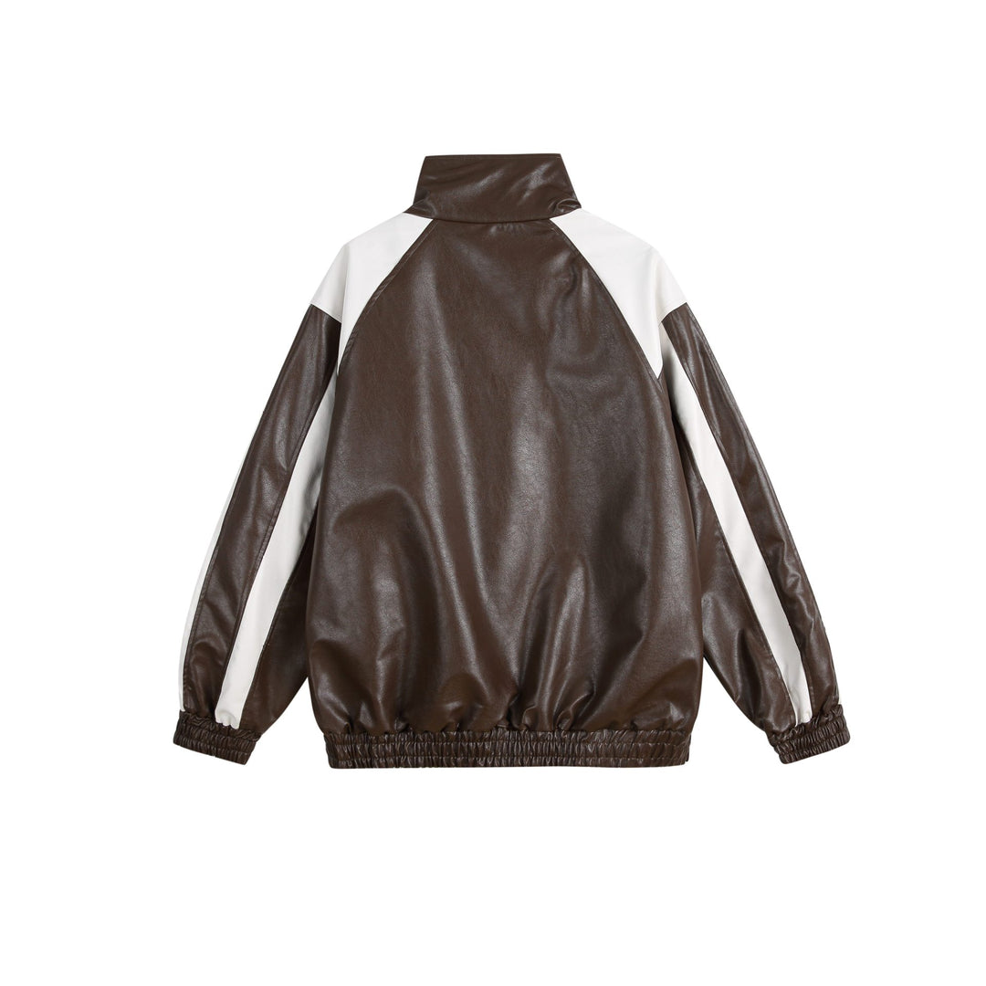 Damen Kunstleder-Trackjacke im Oversize-Cut mit hohem Stehkragen und Logopanel Echoarchiv