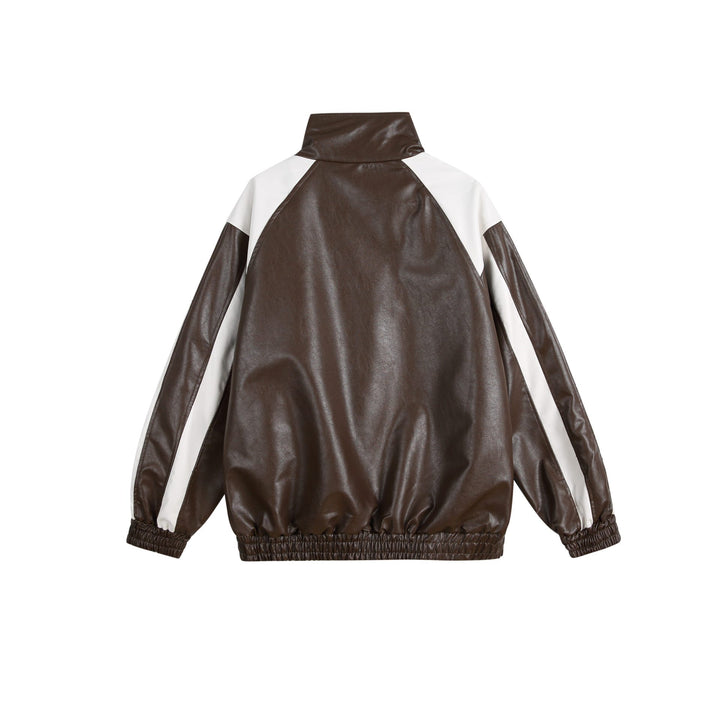 Damen Kunstleder-Trackjacke im Oversize-Cut mit hohem Stehkragen und Logopanel Echoarchiv