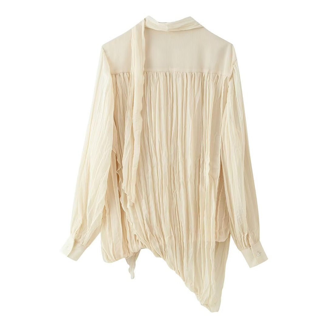 Damen Plissierte Chiffon‑Bluse mit Schleifenkragen und geraffter Saumlinie Echo Archiv