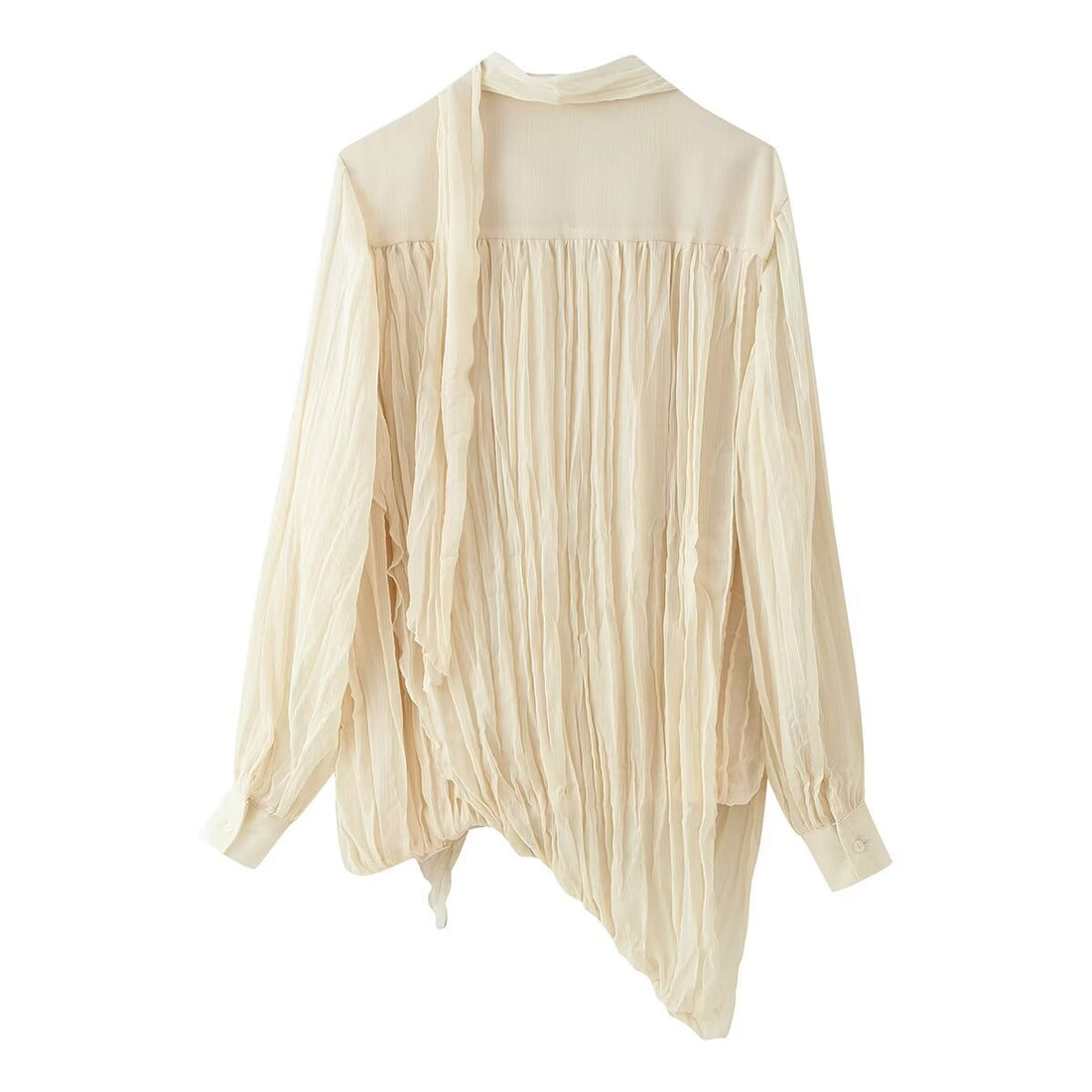 Damen Plissierte Chiffon‑Bluse mit Schleifenkragen und geraffter Saumlinie Echo Archiv