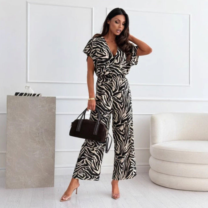 Damen Eleganter Safari Druck Jumpsuit Echoarchiv