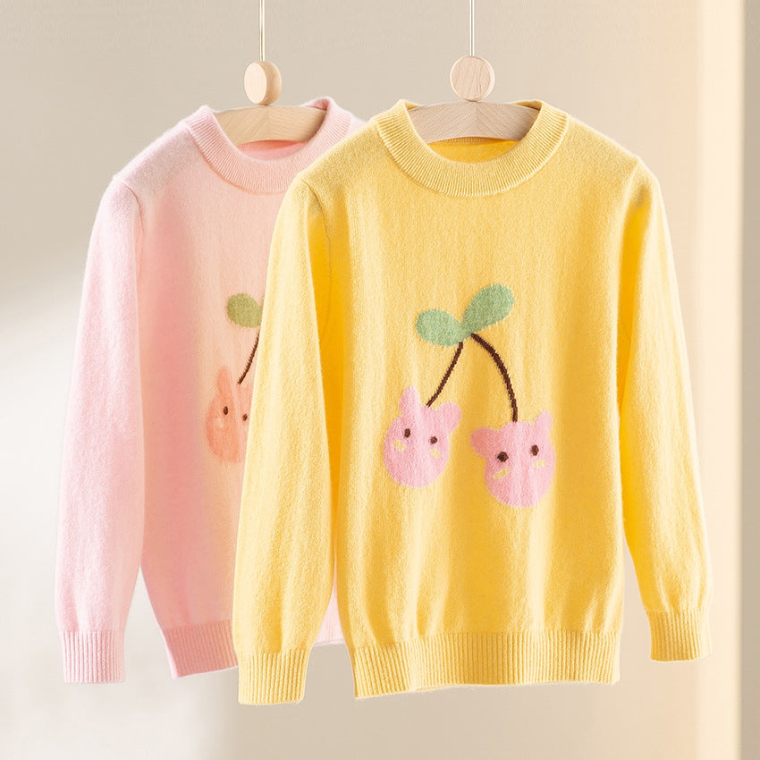 Damen Feinstrick-Pullover mit verspieltem Kirschen-Motiv und Rundhalsausschnitt Echoarchiv