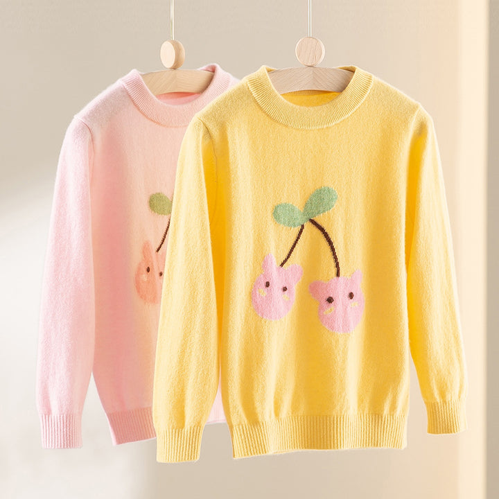 Damen Feinstrick-Pullover mit verspieltem Kirschen-Motiv und Rundhalsausschnitt Echoarchiv