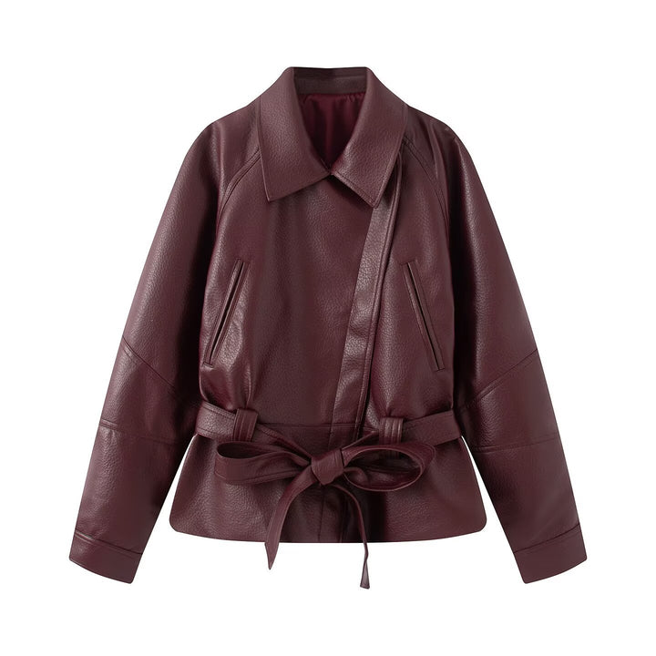 Damen taillierte Lederjacke mit Bindegürtel und überschnittener Schulter Echo Archiv