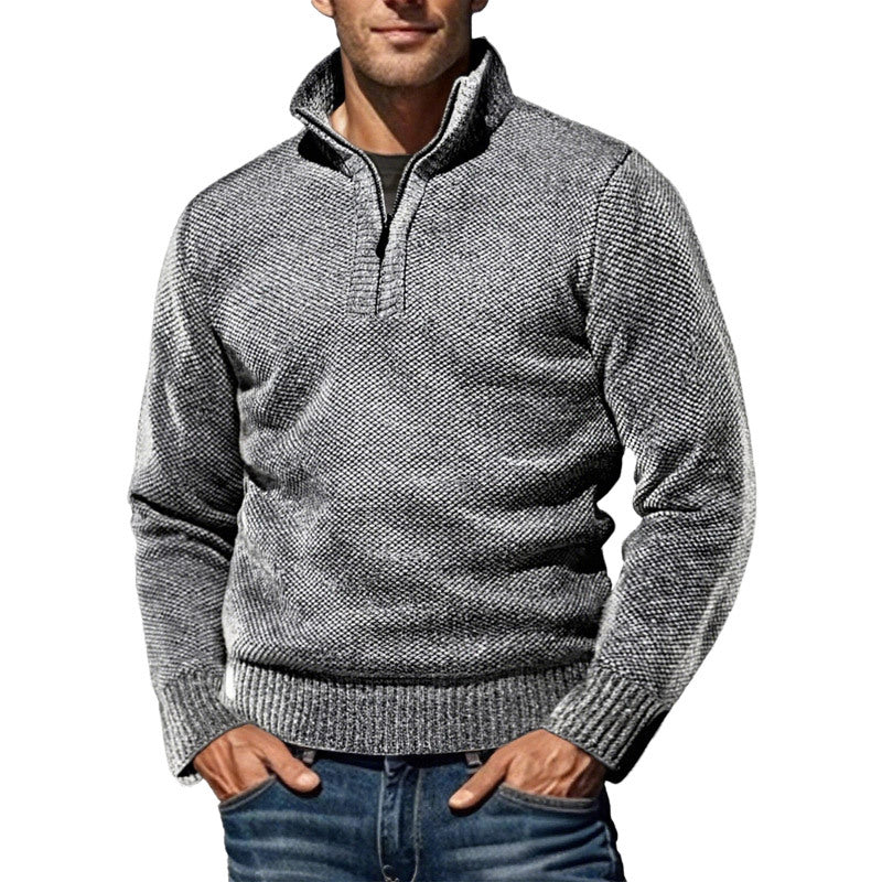 Herren nan grobgestrickter Strickpullover mit halbem Reißverschluss und hohem Stehkragen Echo Archiv