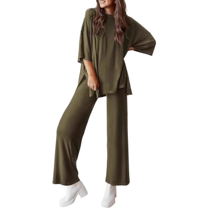 Damen Lässiges Lounge-Set aus weichem Jersey mit Oversize-Tunika und weiter Palazzo-Hose – Élanora