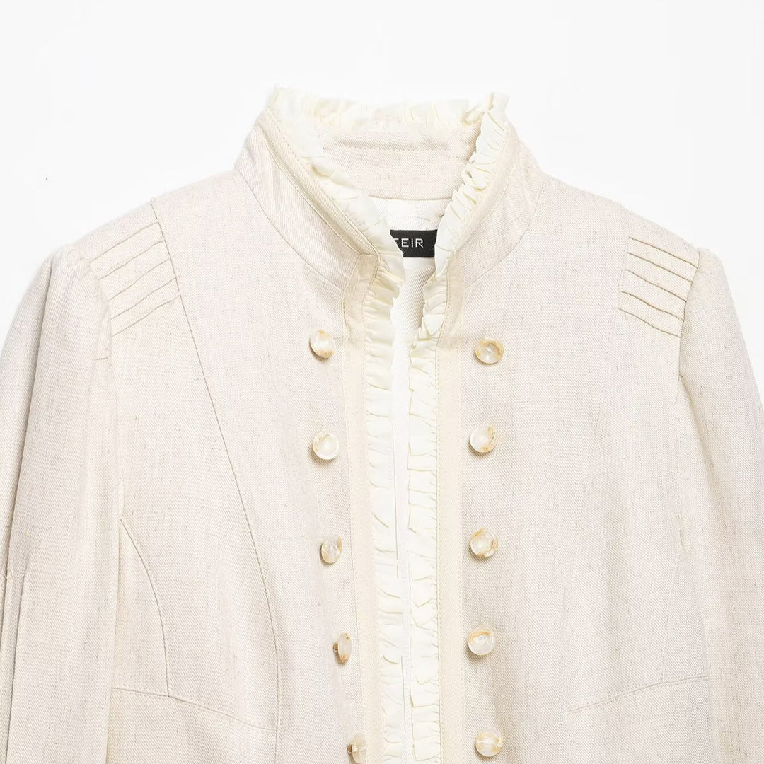 Damen Cropped Jacke mit Stehkragen, Biesenärmeln und Rüschenblende Echoarchiv