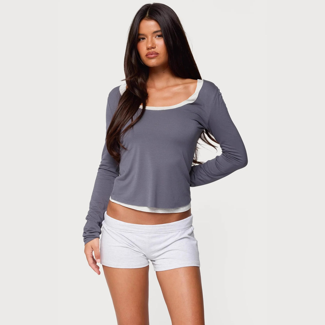Damen Lounge Set mit langärmligem Oberteil und kurzer Shorts Echo Archiv