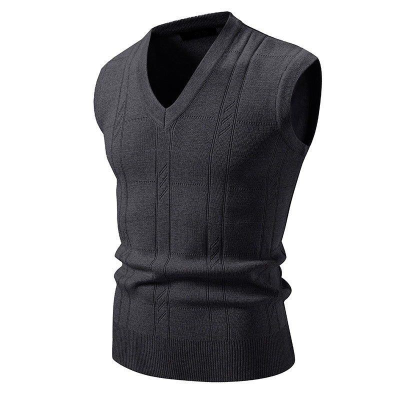 Herren eleganter ärmelloser Pullover mit V-Ausschnitt und strukturiertem Muster Echoarchiv