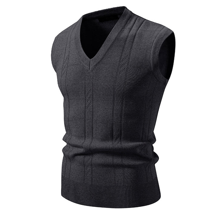 Herren eleganter ärmelloser Pullover mit V-Ausschnitt und strukturiertem Muster Echoarchiv