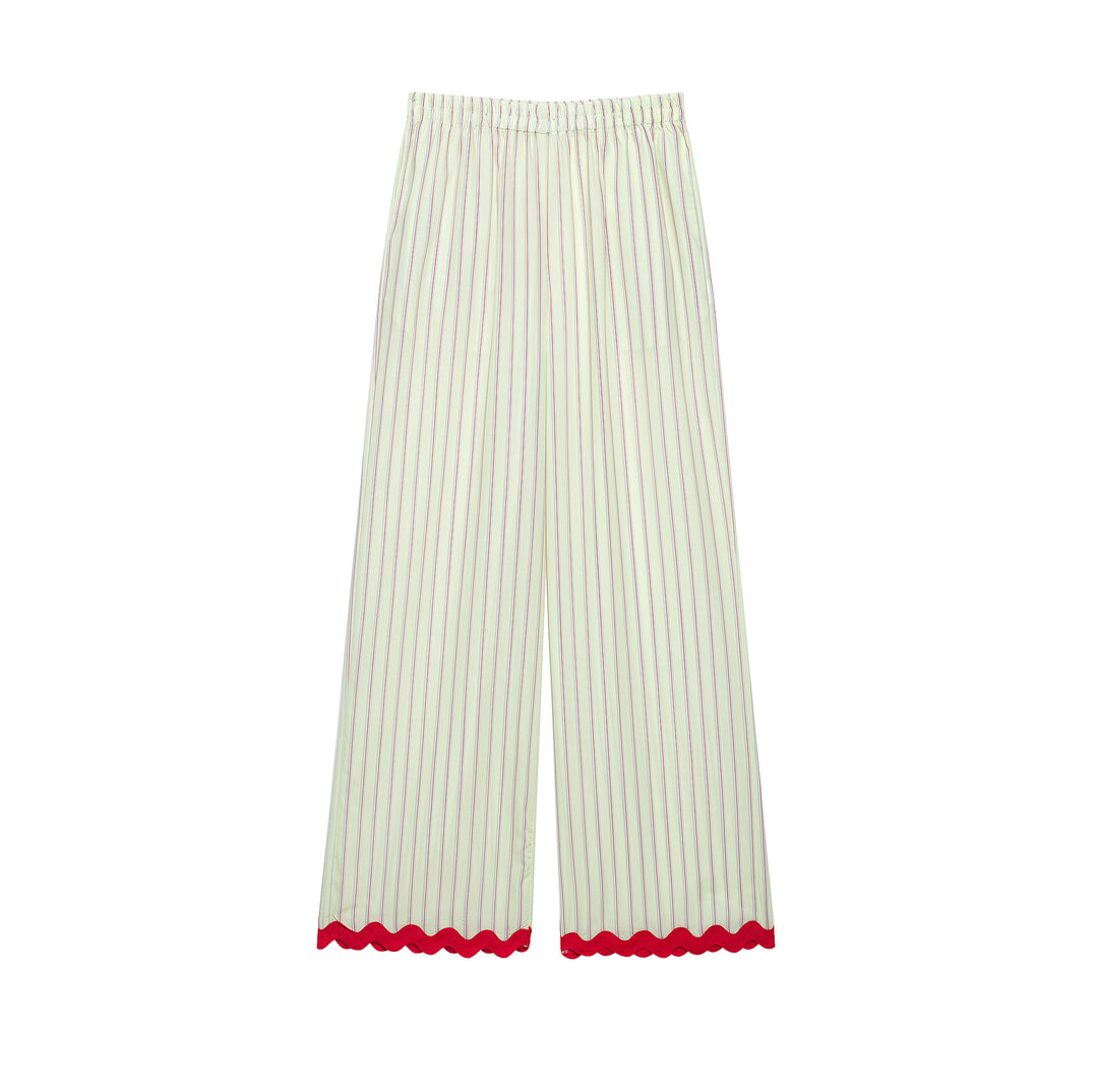 Damen Weite Culotte-Hose mit elastischem Bund, feinen Längsstreifen und Wellenkante Echoarchiv