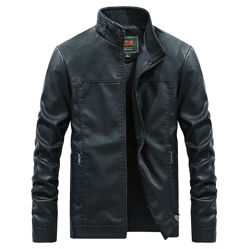 Herren Modernes Lederimitat-Fieldblouson mit Stehkragen und Reißverschlusstaschen – Taviero