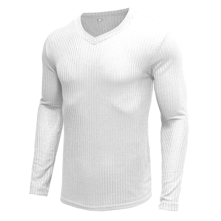 Herren Langarmshirt mit modernem V-Ausschnitt und Rippstruktur Echoarchiv