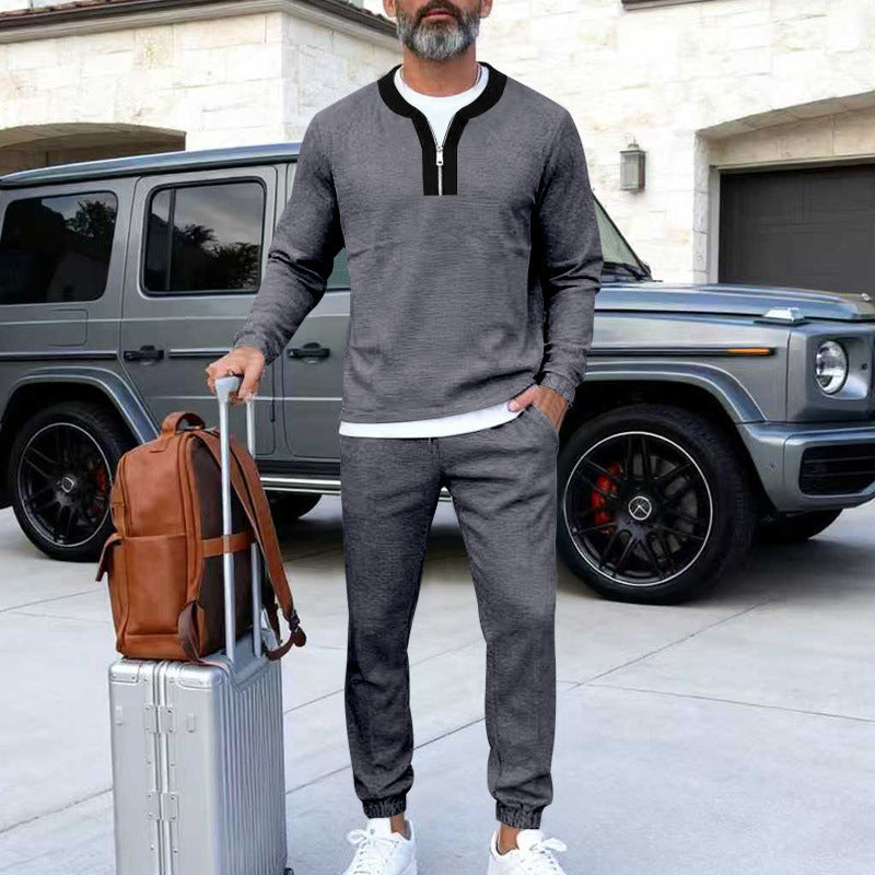 Herren Leichtes Henley-Loungewear-Set mit Kontrastkragen, Tunnelzug-Jogger und elastischen Bündchen – Marzano