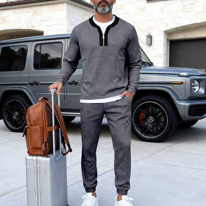 Herren Leichtes Henley-Loungewear-Set mit Kontrastkragen, Tunnelzug-Jogger und elastischen Bündchen – Marzano