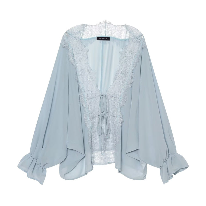 Damen Kaftan-Bluse mit Spitzenkante, Bindeband und Ballonärmeln Echo Archiv