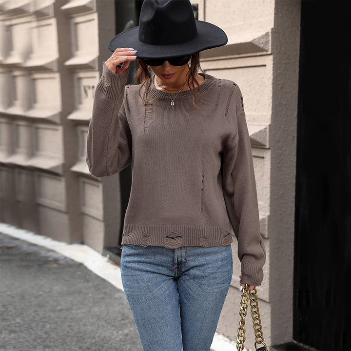 Damen Oversize Strickpullover im Destroyed‑Look mit rundem Halsausschnitt Echoarchiv