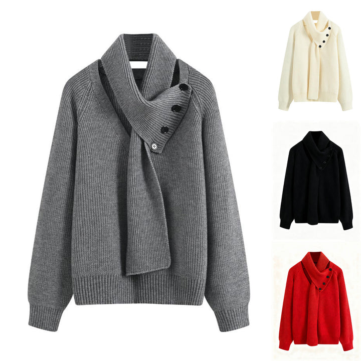 Damen Grobstrickpullover mit asymmetrischem Kragen Echoarchiv
