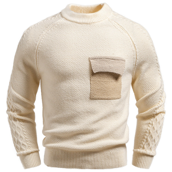 Herren Pullover aus Strukturstrick mit Rundhals, aufgesetzter Brusttasche und Zopfmuster-Ärmeln Echo Archiv