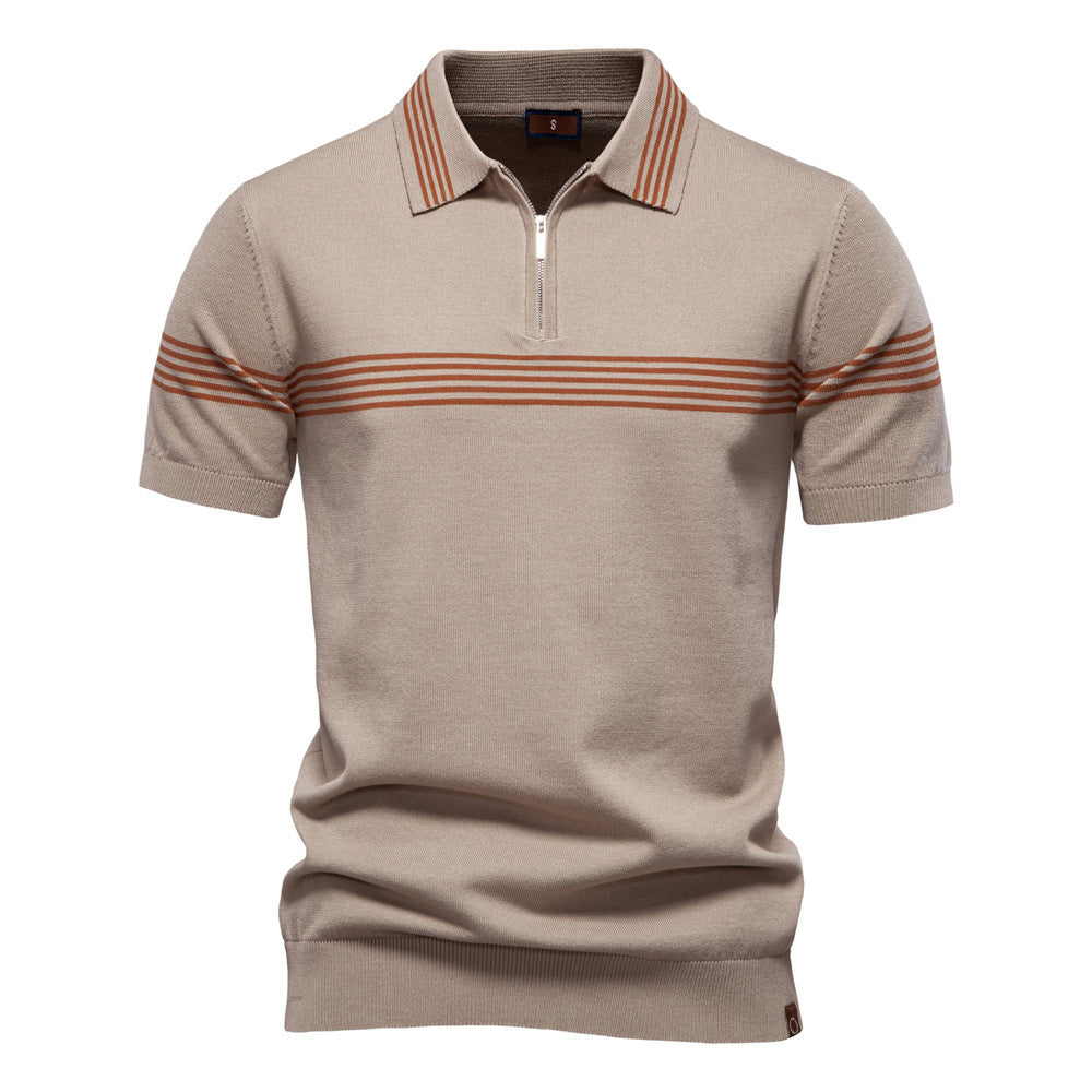 Herren Polo-Shirt mit elegantem Reißverschluss und sportlichem Streifenmuster Echoarchiv