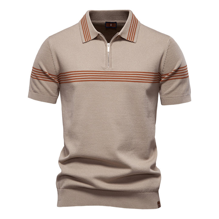 Herren Polo-Shirt mit elegantem Reißverschluss und sportlichem Streifenmuster Echoarchiv