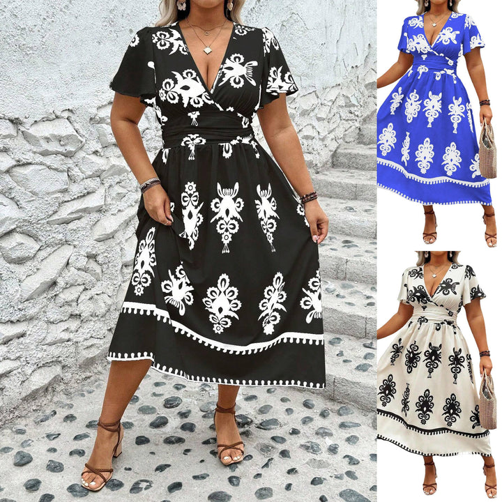 Damen Wickel-Midikleid mit taillierter Drapierung und dekorativem Bordürenprint Echo Archiv