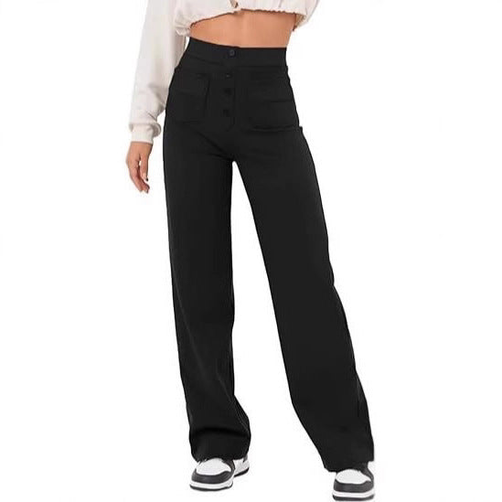 Damen Hochtaillierte weite Hose mit Knopfleiste und aufgesetzten Taschen Echo Archiv