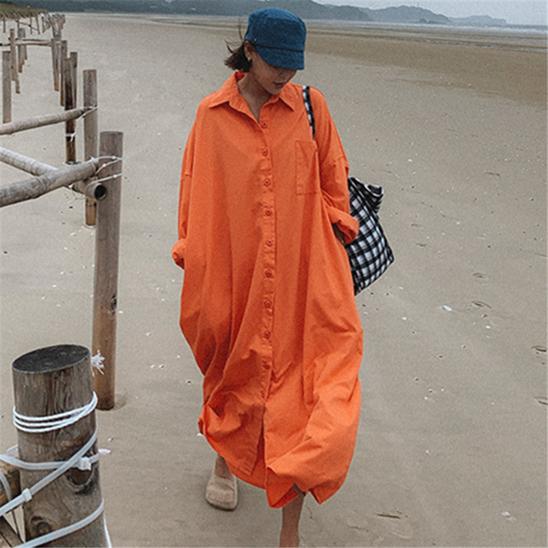 Damen Oversize-Hemdmaxikleid mit durchgehender Knopfleiste und weitem Fall Echoarchiv