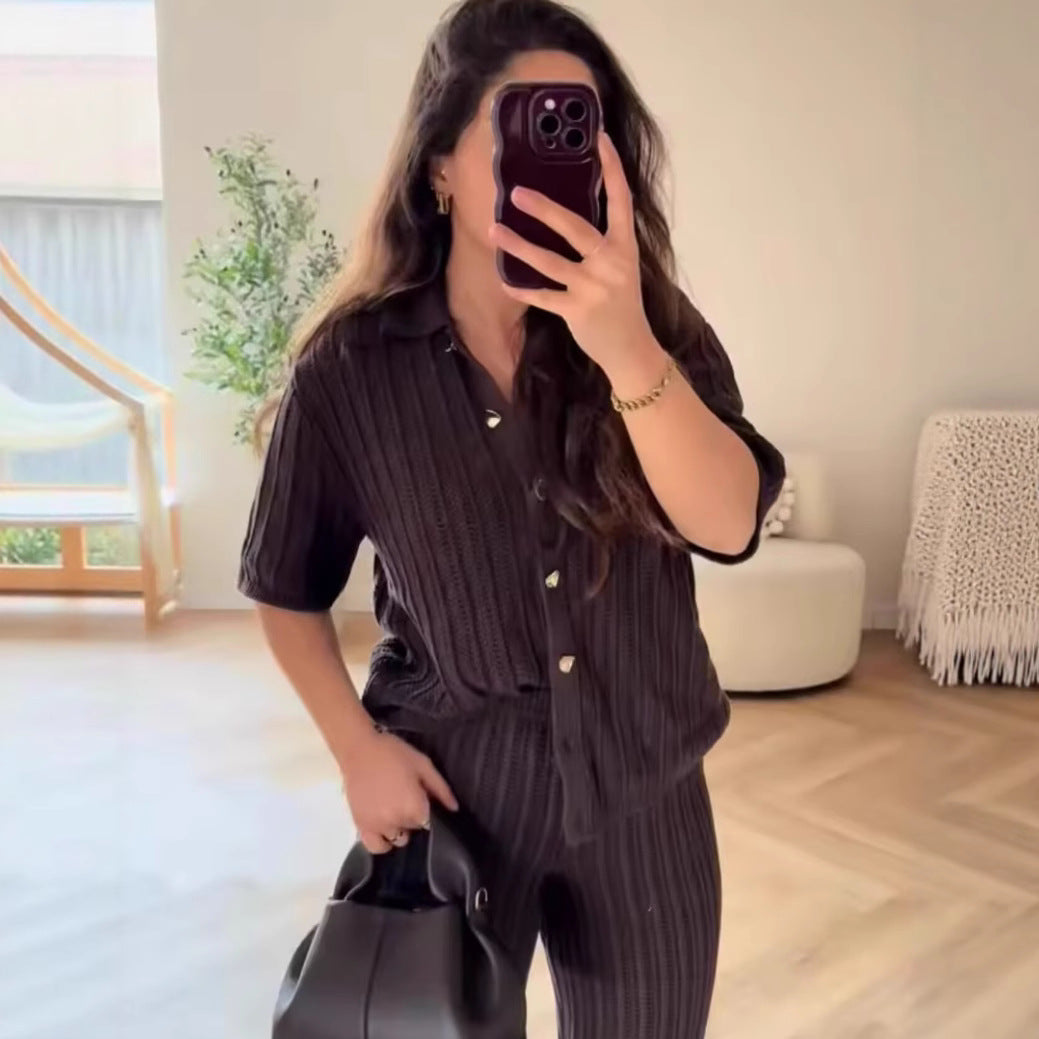 Damen nan weite Strickhose mit hohem Elastikbund, Strukturstrick und Palazzo-Schnitt Echo Archiv