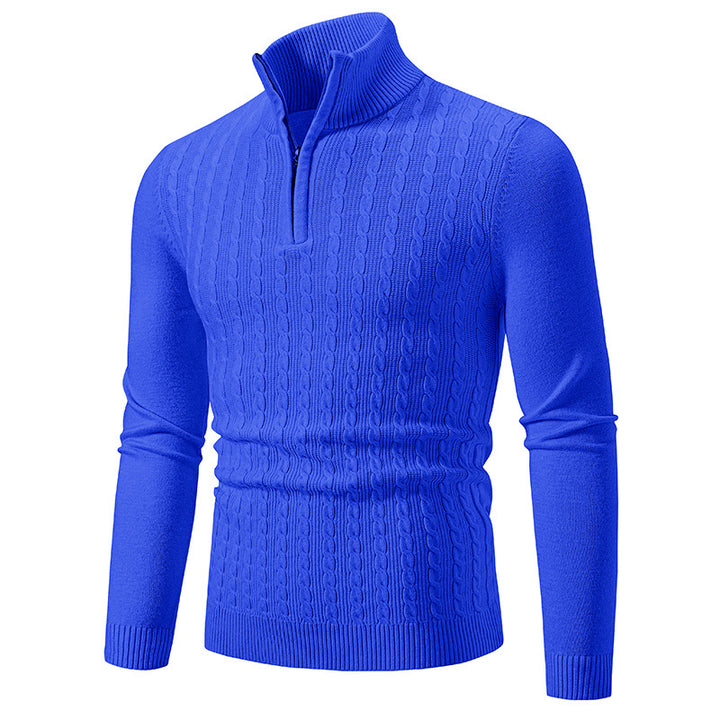 Herren Eleganter Zopfmuster-Halbzip-Pullover mit hohem Stehkragen und schmaler Passform Echo Archiv