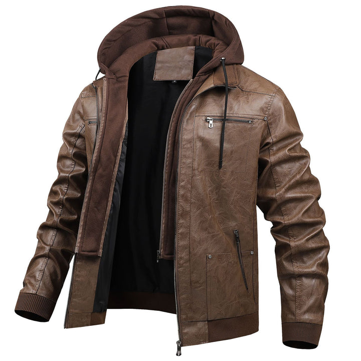 Herren Modische Kunstlederjacke mit abnehmbarer Kapuze Echo Archiv