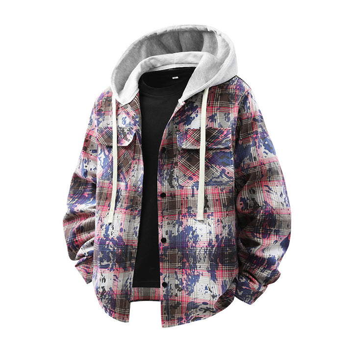 Herren lässige karierten Overshirt mit Kapuze Echoarchiv
