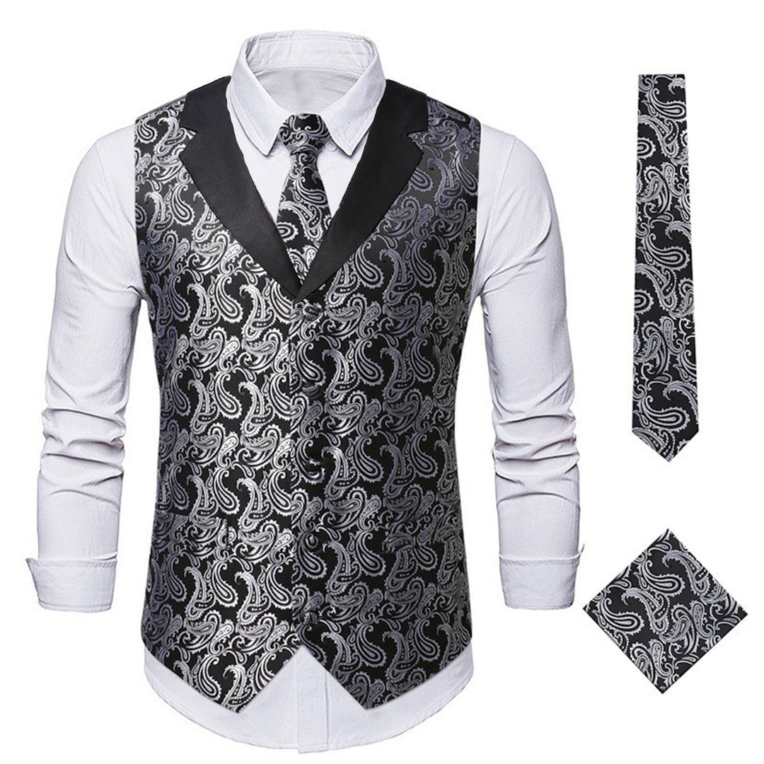 Herren elegante Weste mit floralem Jacquard-Muster und passendem Krawatten-Set Echoarchiv