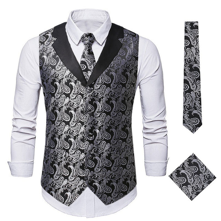 Herren elegante Weste mit floralem Jacquard-Muster und passendem Krawatten-Set Echoarchiv