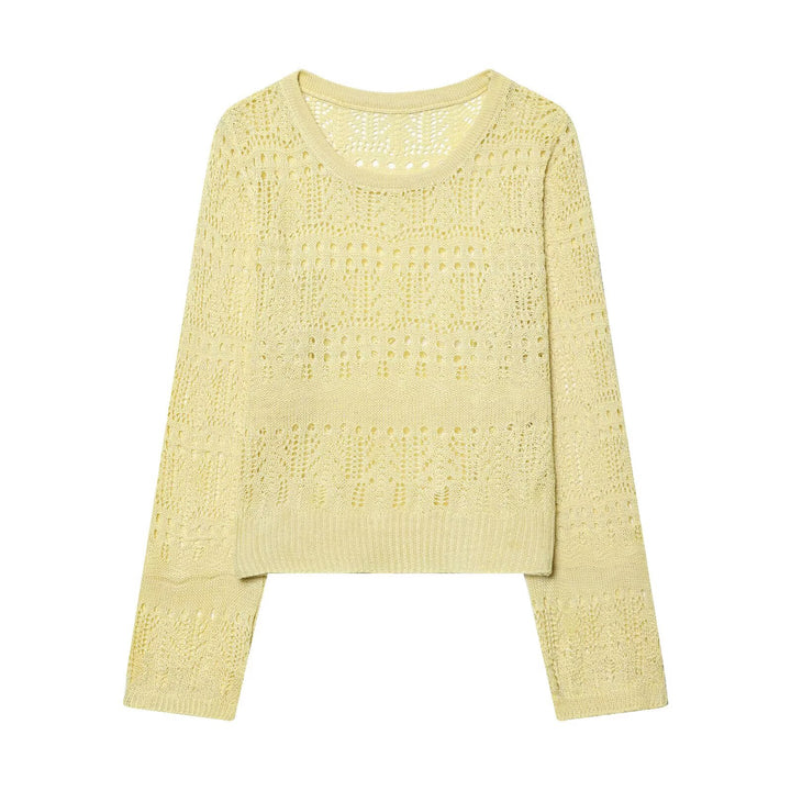 Damen Feinstrick-Openwork-Pullover mit Rundhalsausschnitt und filigranem Lochmuster Echo Archiv