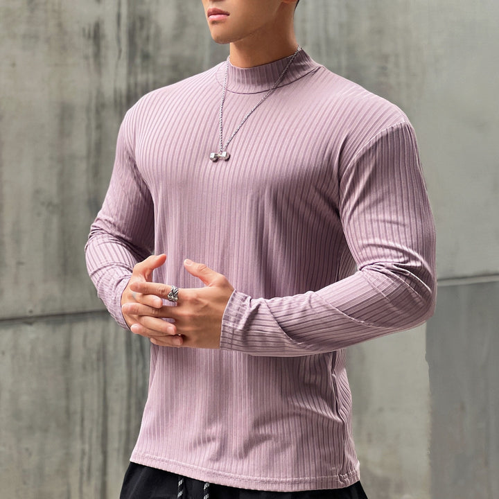 Herren Elegantes Langarmshirt mit Stehkragen und Rippstruktur Echoarchiv