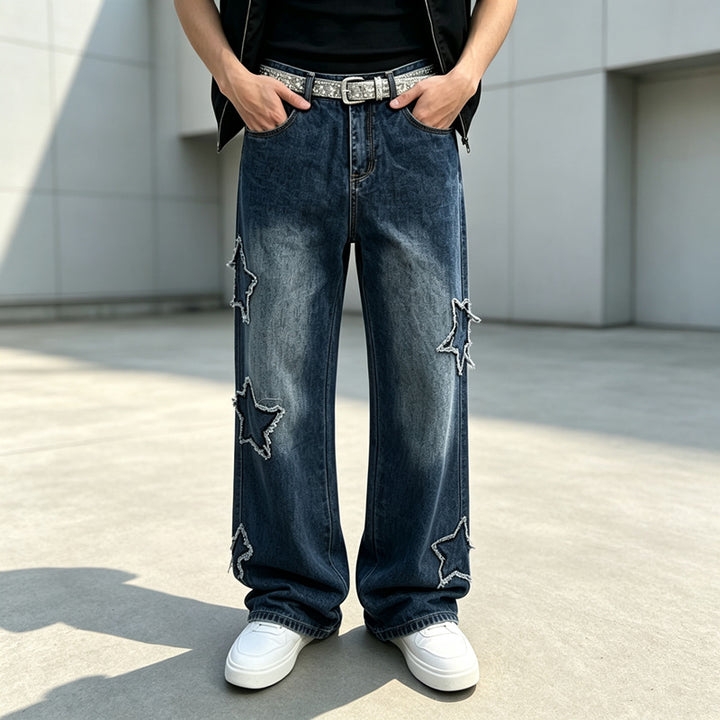 Herren Modische Weit geschnittene Jeans mit Sternen-Dekor Echoarchiv