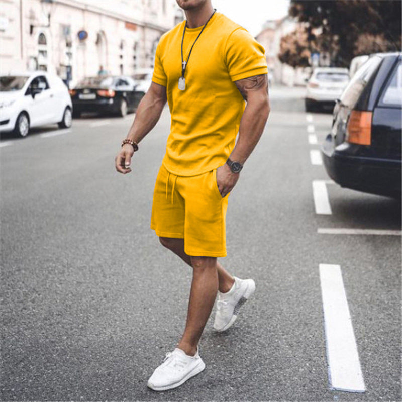 Herren nan figurbetontes Kurzarmshirt mit verstärkter Schulternaht und elastischer Kordelzug-Bermuda aus Stretchjersey Echo Archiv